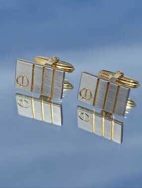 Vintage Dunhill Two Tone Line Cufflinks Gold Silver Rectangle Mens Designer UK